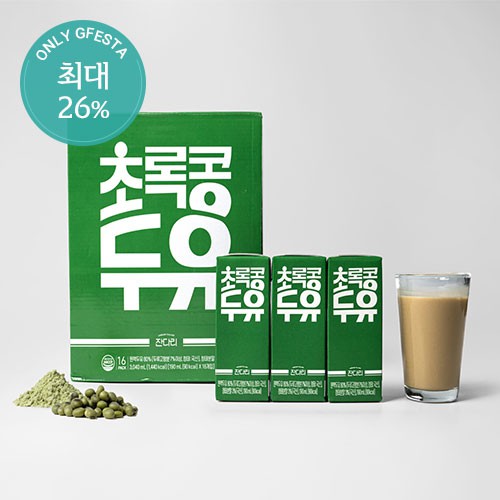 [이벤트] 잔다리마을 100% 청서리태 초록콩 두유 (190ml x 16팩)