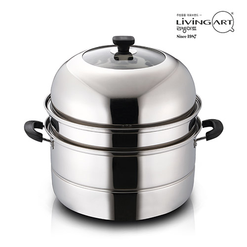 [리빙아트] 제로 스텐 냄비 36cm (3단 찜기)